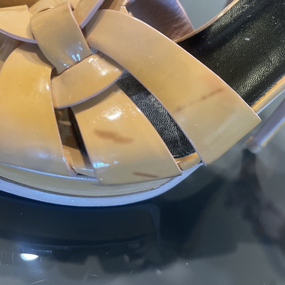 Yves Saint Laurent YSL Beige Patent Leather Tribute Platform Sandals Size 40.5 - Picture 3 of 14